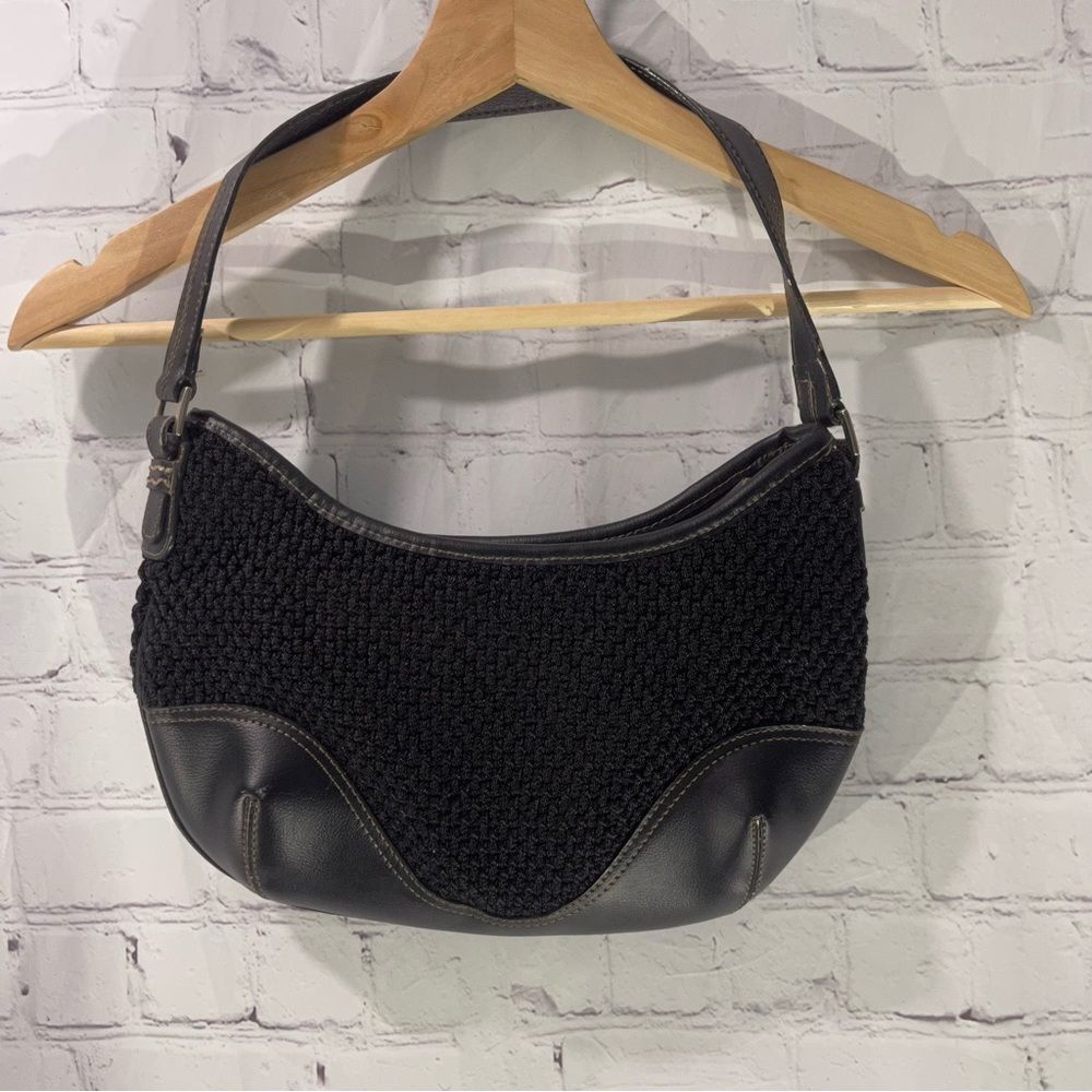 The Sak Crochet Faux Leather Trim Hobo Shoulder Bag Purse
